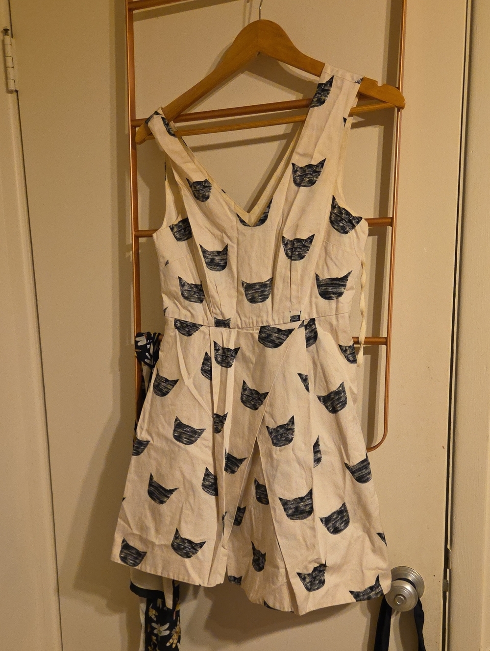 Anthroplogie Leah Renna Goren White Cat-Print Sleeveless Dress